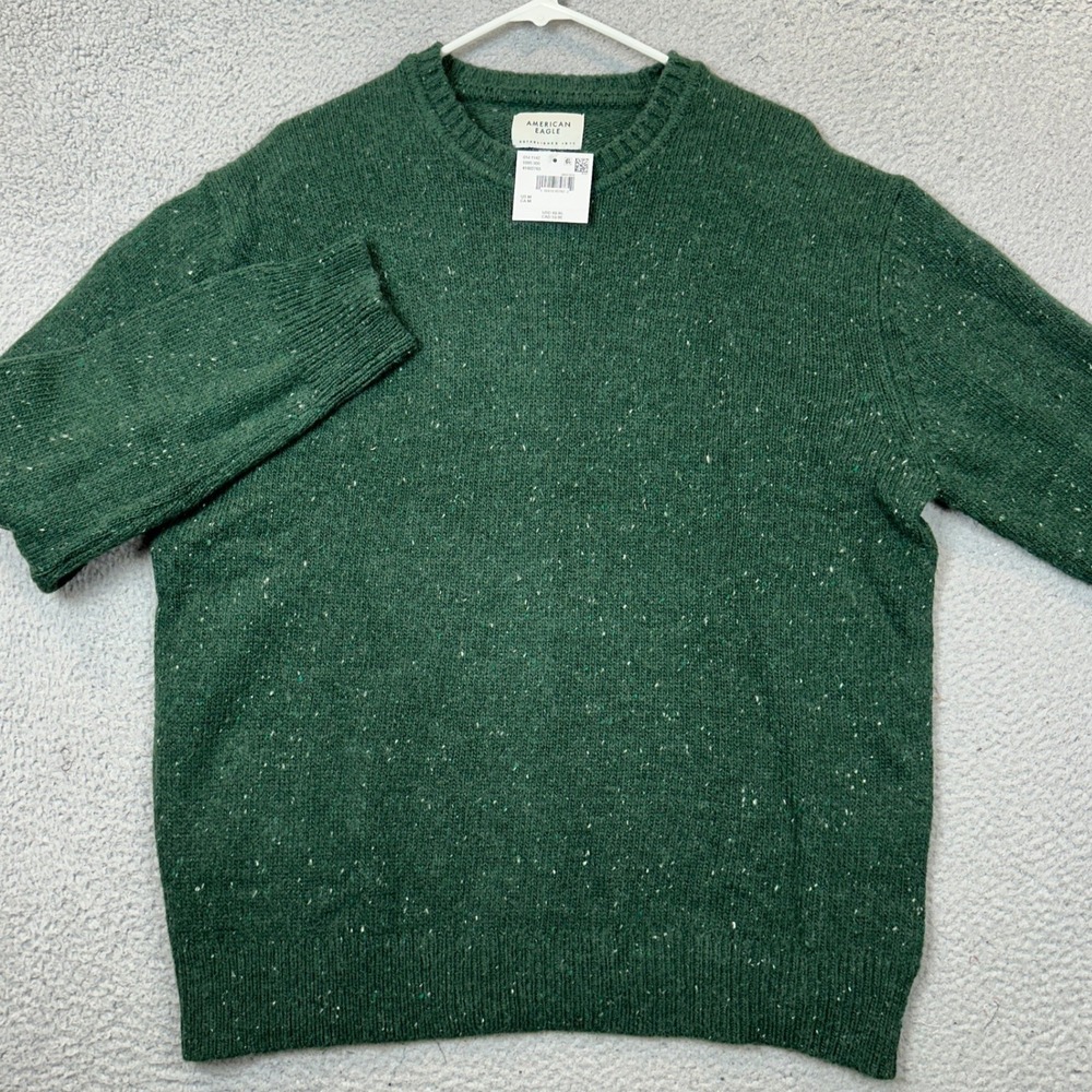 NEW American Eagle Sweater Mens Medium Crew Neck Green Donegal Fleck Wool Blend